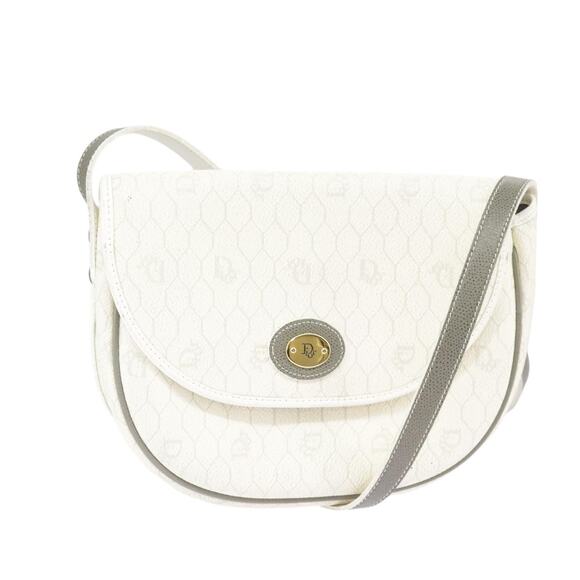 DIOR Honeycomb Canvas Shoulder Bag Leather White Gold - Picture 1 of 16